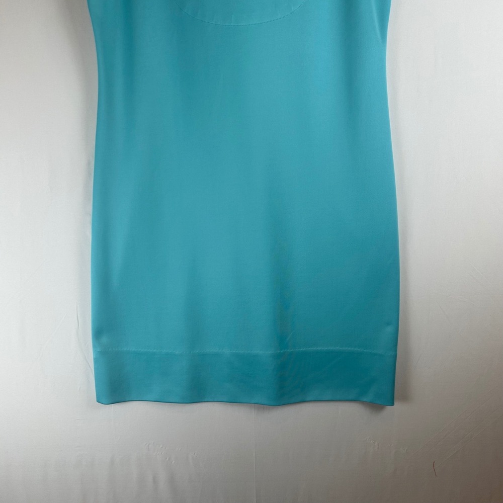 Gretchen Scott Turquoise Blue Ruffle Portrait Collar Shift Dress Womens Medium - Picture 8 of 8